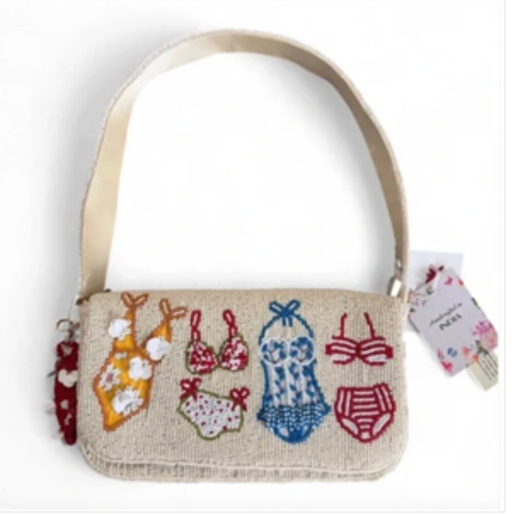 Bikini Swimsuit Beaded Shoulder Bag Handcrafted In India w Charm NWT